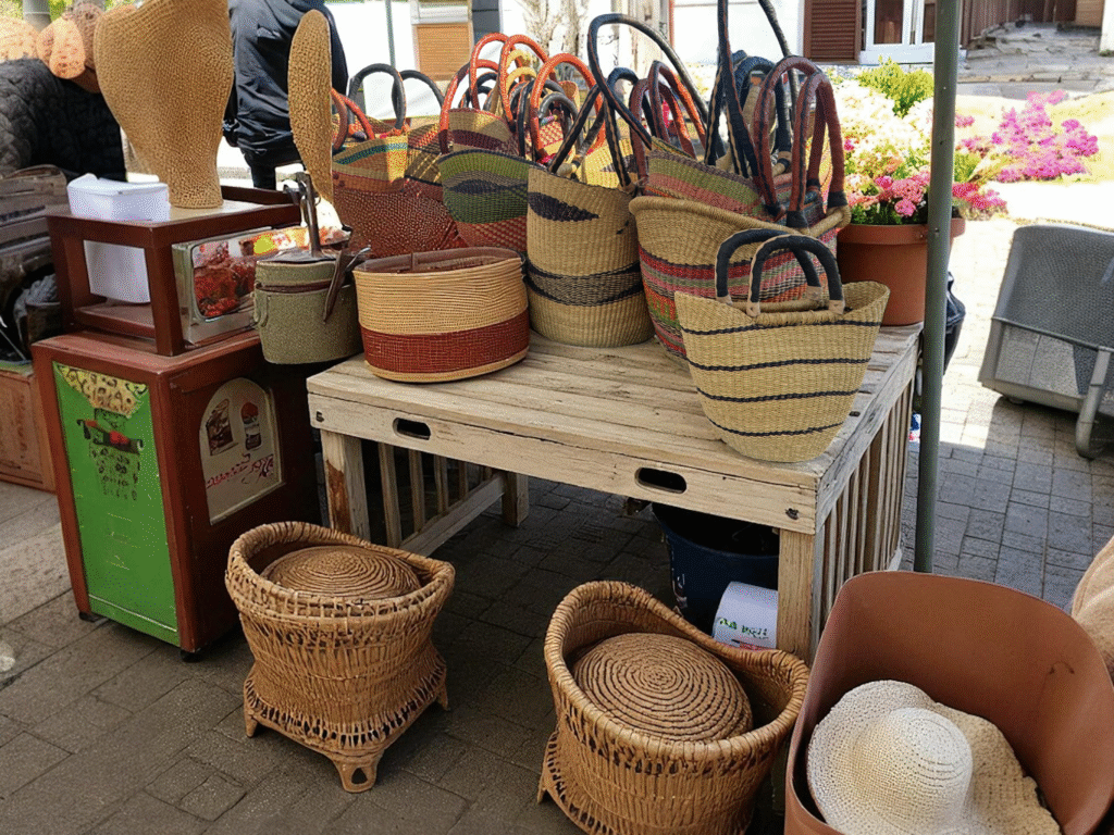 Multiple baskets sitting on a table